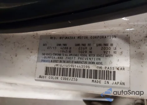 2016 Mazda Mazda6 I Sport из США, поврежденный, VIN JM1GJ1U59G1443596